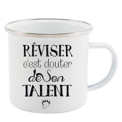 Mug Tasse Rétro en métal émaillé imprimé citation humour citation Réviser c'est douter de son talent