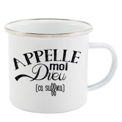Mug Tasse Rétro en métal émaillé imprimé citation humour citation Appelle moi dieu ca suffira
