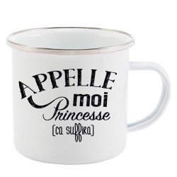 Mug Tasse Rétro en métal émaillé imprimé citation humour citation Appelle moi Princesse ca suffira