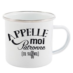Mug Tasse Rétro en métal émaillé imprimé citation humour citation Appelle moi patronne ca suffira