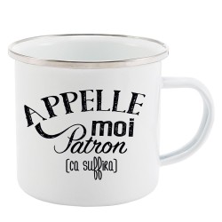 Mug Tasse Rétro en métal émaillé imprimé citation humour citation Appelle moi patron ca suffira