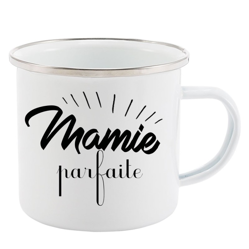 Mug Tasse Rétro en métal émaillé imprimé citation humour citation Mamie parfaite
