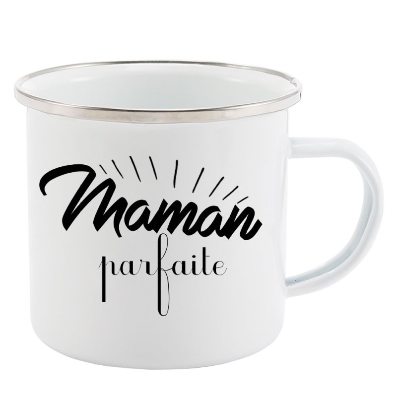 Mug Tasse Rétro en métal émaillé imprimé citation humour citation Maman parfaite