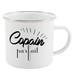 Mug Tasse Rétro en métal émaillé imprimé citation humour citation Copain parfait