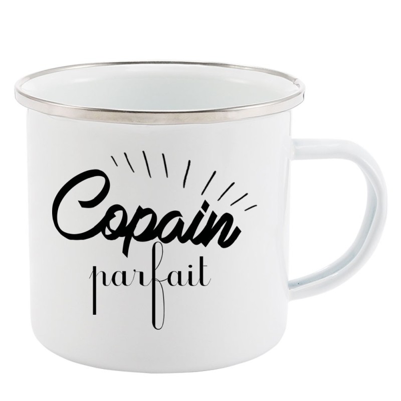 Mug Tasse Rétro en métal émaillé imprimé citation humour citation Copain parfait