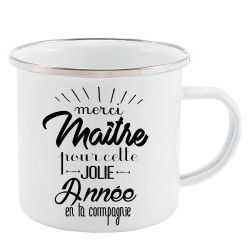 Mug Tasse Rétro en métal émaillé imprimé citation humour citation Merci maitre pour cette jolie année