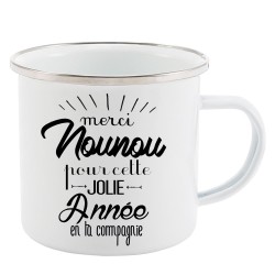 Mug Tasse Rétro en métal émaillé imprimé citation humour citation Merci Nounou pour cette jolie année