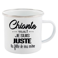 Mug Tasse Rétro en métal émaillé imprimé citation humour citation Chiante moi je suis juste la fille de ma mère