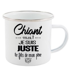 Mug Tasse Rétro en métal émaillé imprimé citation humour citation Chiant moi je suis juste le fils de mon père
