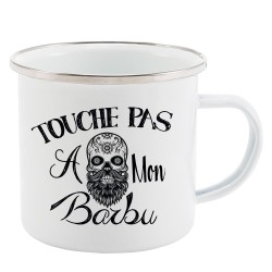 Mug Tasse Rétro en métal émaillé imprimé citation humour citation Touche pas a mon barbu