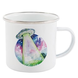 Mug Tasse Rétro en métal émaillé imprimé ovni extra-terrestre