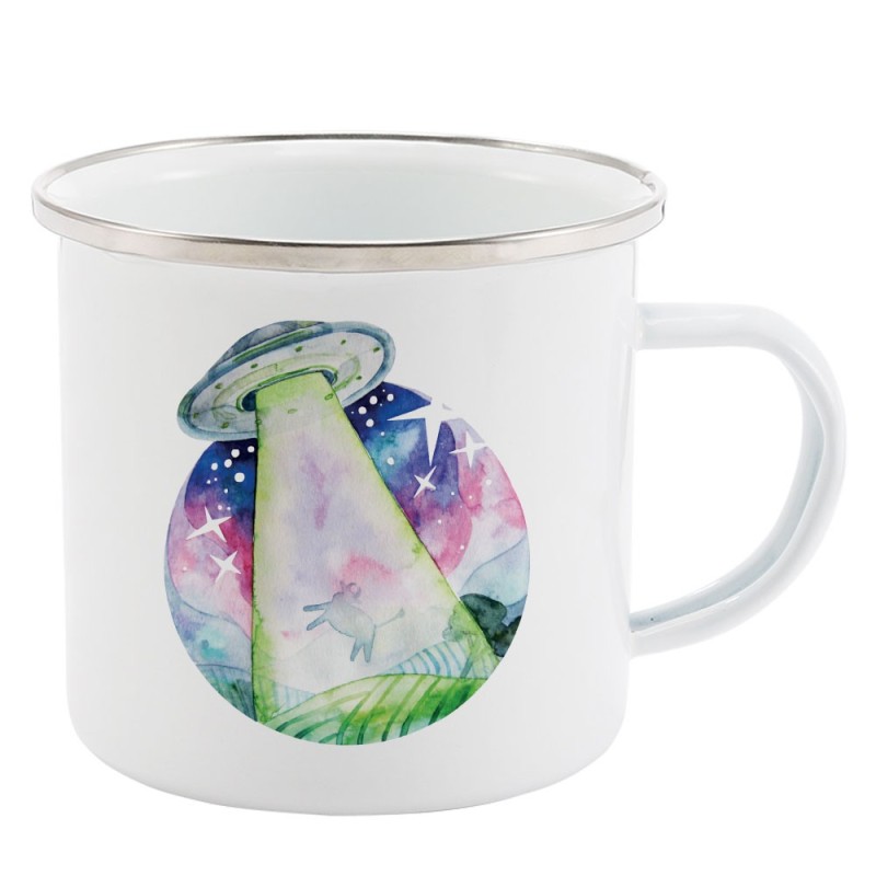 Mug Tasse Rétro en métal émaillé imprimé ovni extra-terrestre