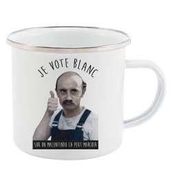 Mug Tasse Rétro en métal émaillé imprimé illustration citation Je vote blanc