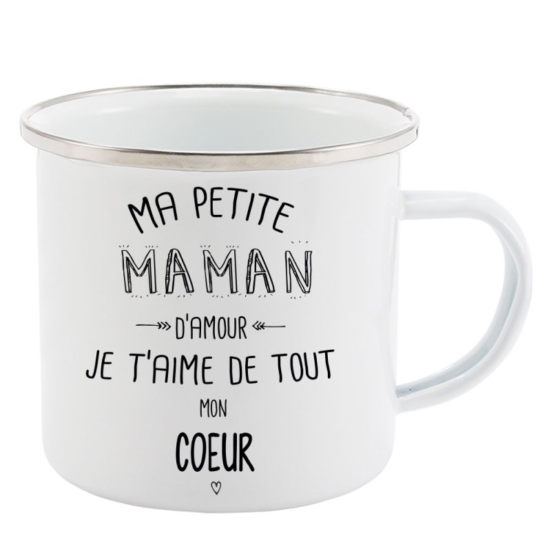 Mug Tasse Rétro en métal émaillé imprimé illustration citation Ma petite maman d'amour je t'aime