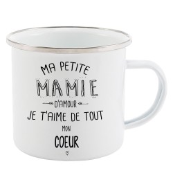 Mug Tasse Rétro en métal émaillé imprimé illustration citation Ma petite Mamie d'amour je t'aime