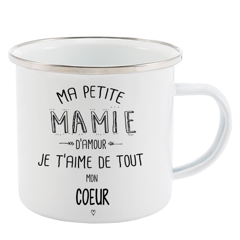 Mug Tasse Rétro en métal émaillé imprimé illustration citation Ma petite Mamie d'amour je t'aime
