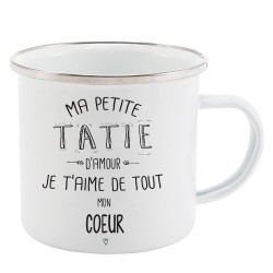 Mug Tasse Rétro en métal émaillé imprimé illustration citation Ma petite tatie d'amour je t'aime