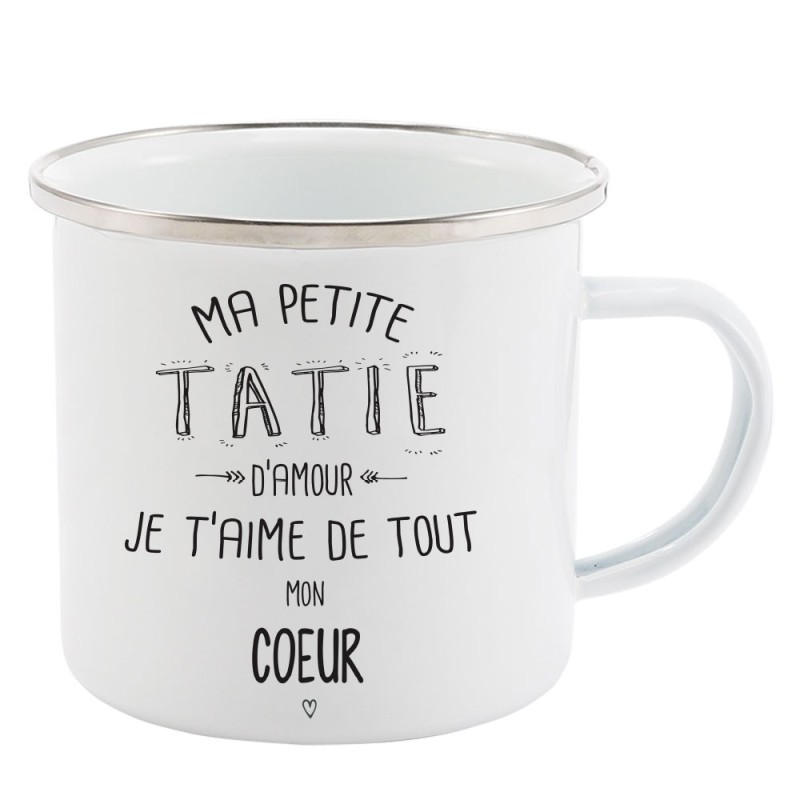Mug Tasse Rétro en métal émaillé imprimé illustration citation Ma petite tatie d'amour je t'aime