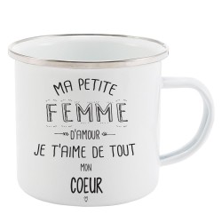 Mug Tasse Rétro en métal émaillé imprimé illustration citation Ma petite femme d'amour je t'aime