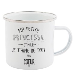Mug Tasse Rétro en métal émaillé imprimé illustration citation Ma petite princesse d'amour je t'aime