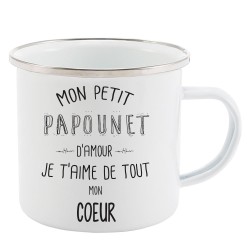 Mug Tasse Rétro en métal émaillé imprimé illustration citation Mon petit papounet d'amour je t'aime