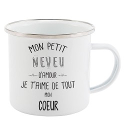 Mug Tasse Rétro en métal émaillé imprimé illustration citation Mon petit neveu d'amour je t'aime