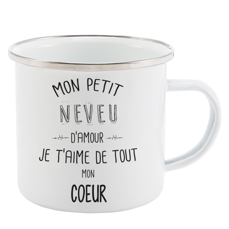Mug Tasse Rétro en métal émaillé imprimé illustration citation Mon petit neveu d'amour je t'aime