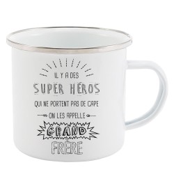 Mug Tasse Rétro en métal émaillé imprimé illustration citation il y a des super héros qui ne portent pas de cape Grand frère