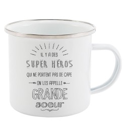 Mug Tasse Rétro en métal émaillé imprimé illustration citation il y a des super héros qui ne portent pas de cape Grande soeur