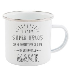 Mug Tasse Rétro en métal émaillé imprimé illustration citation il y a des super héros qui ne portent pas de cape Mamie