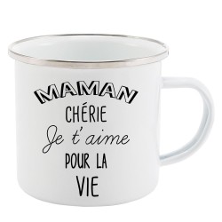Mug Tasse Rétro en métal émaillé imprimé illustration citation Maman chérie je t'aime pour la vie