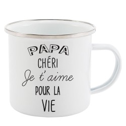 Mug Tasse Rétro en métal émaillé imprimé illustration citation Papa chéri je t'aime pour la vie