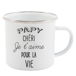 Mug Tasse Rétro en métal émaillé imprimé illustration citation papy chéri je t'aime pour la vie