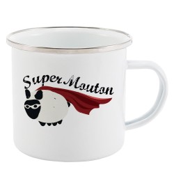 Mug Tasse Rétro en métal émaillé imprimé illustration citation illustration Super mouton