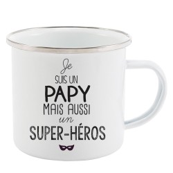 Mug Tasse Rétro en métal émaillé imprimé illustration citation illustration je suis un Papy mais aussi un super héros