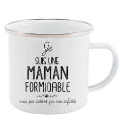 Mug Tasse Rétro en métal émaillé imprimé illustration citation je suis une maman formidable