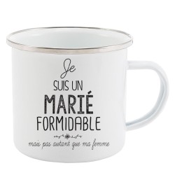 Mug Tasse Rétro en métal émaillé imprimé illustration citation je suis un marié formidable
