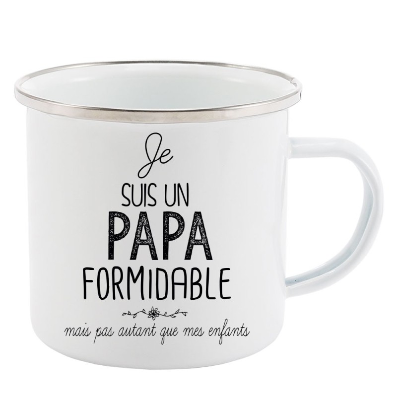 Mug Tasse Rétro en métal émaillé imprimé illustration citation je suis un papa formidable
