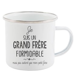 Mug Tasse Rétro en métal émaillé imprimé illustration citation je suis un grand frère formidable