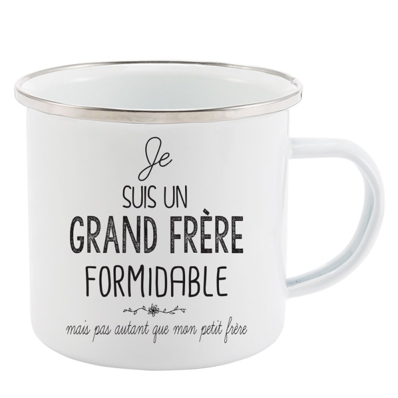 Mug Tasse Rétro en métal émaillé imprimé illustration citation je suis un grand frère formidable
