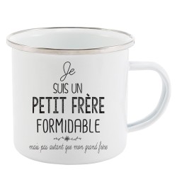 Mug Tasse Rétro en métal émaillé imprimé illustration citation je suis un petit frère formidable