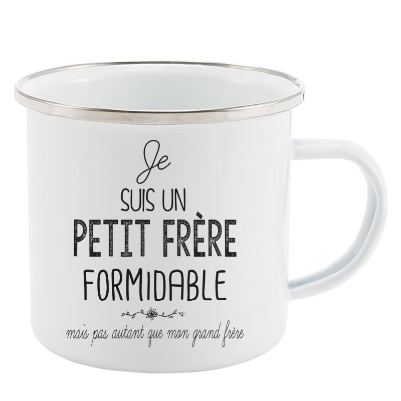 Mug Tasse Rétro en métal émaillé imprimé illustration citation je suis un petit frère formidable