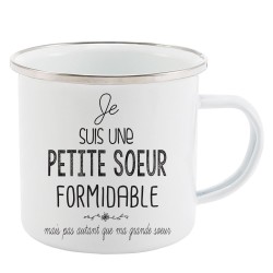 Mug Tasse Rétro en métal émaillé imprimé illustration citation je suis une petite soeur formidable