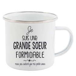 Mug Tasse Rétro en métal émaillé imprimé illustration citation je suis une grande soeur formidable