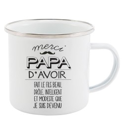 Mug Tasse Rétro en métal émaillé imprimé illustration citation Merci Papa d'avoir fait le fils belle drôle intelligent