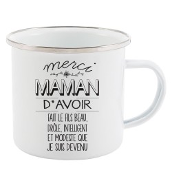 Mug Tasse Rétro en métal émaillé imprimé illustration citation Merci maman d'avoir fait le fils belle drôle intelligent