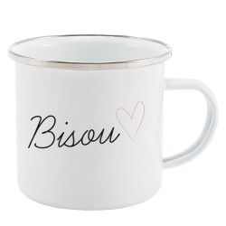 Mug Tasse Rétro en métal émaillé imprimé illustration citation bisou