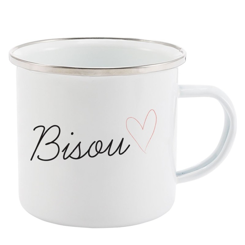 Mug Tasse Rétro en métal émaillé imprimé illustration citation bisou