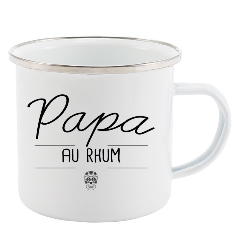 Mug Tasse Rétro en métal émaillé imprimé illustration citation Papa au rhum