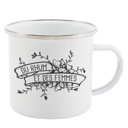 Mug Tasse Rétro en métal émaillé imprimé illustration citation du rhum et des femmes